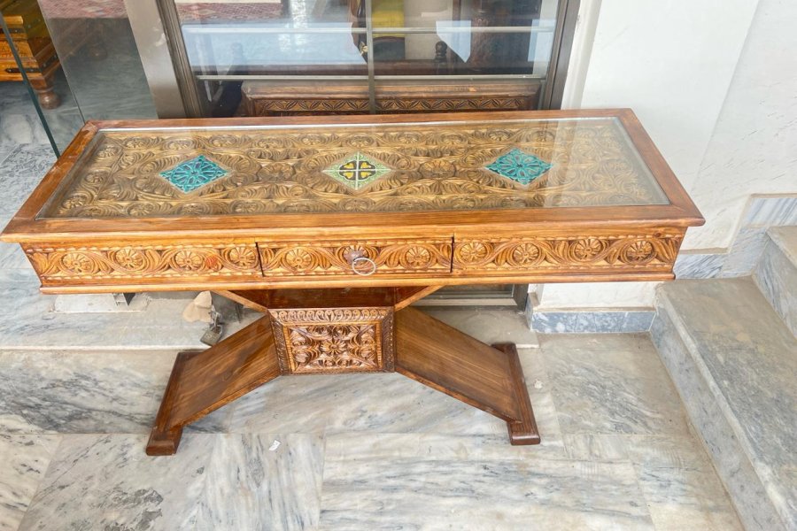 Wooden Table with Glass