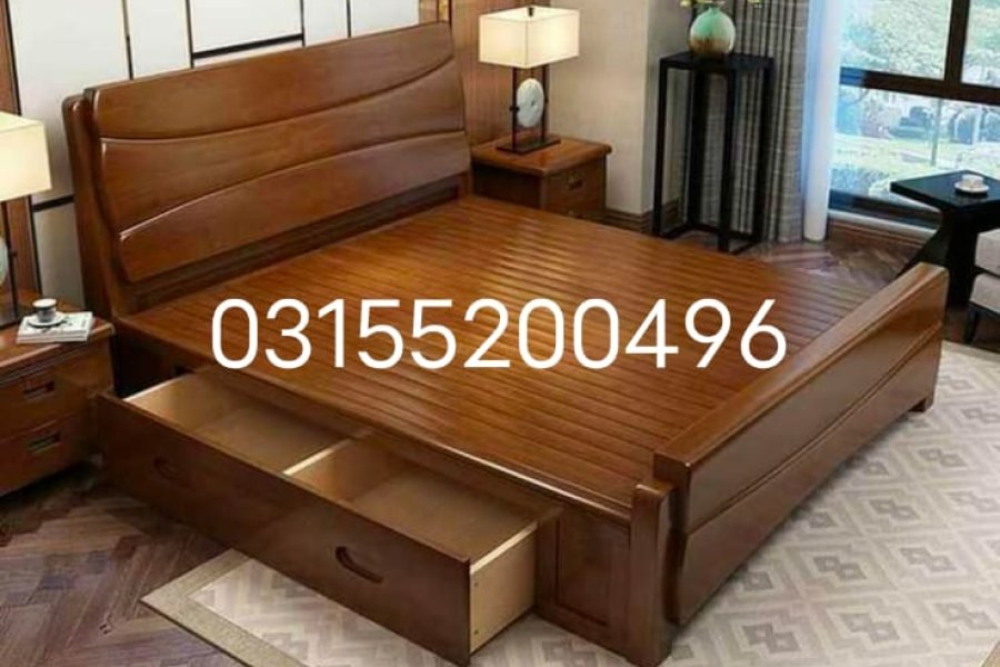 Wooden Bed ( Racks inside) with  2 Side Tables