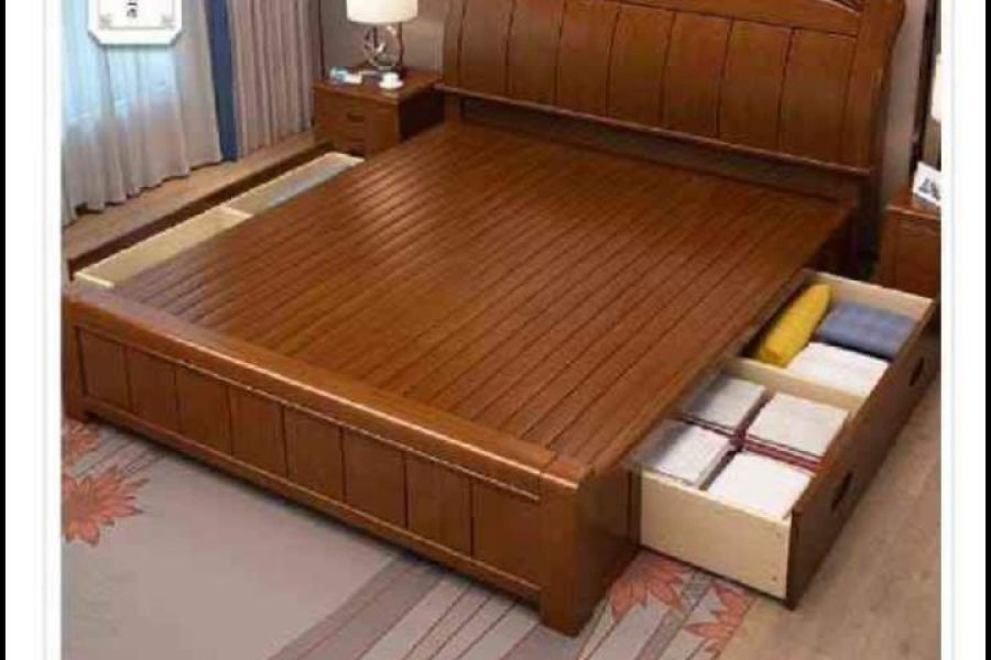 ڈریسنگ ٹیبل اور 2 سائیڈ ٹیبل کے ساتھ لکڑی کا بستر