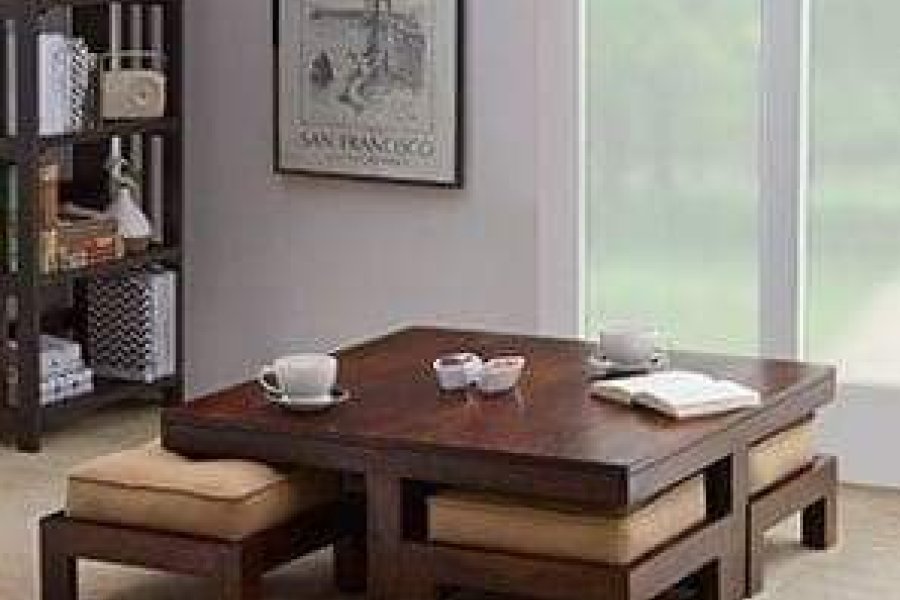 Smart Wooden Table with 4 Stylish Seats for Lounge/Living/Drawing