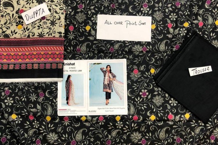 3 Piece Swiss Lawn with Plain Shirt , Plain Trouser Pattern and Digital Print Dupatta