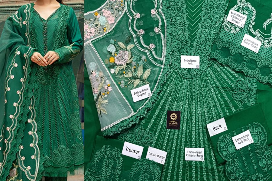 Crimson By Saira Shakira Embroidered Chikankari Luxury Lawn Collection-Emerald Green