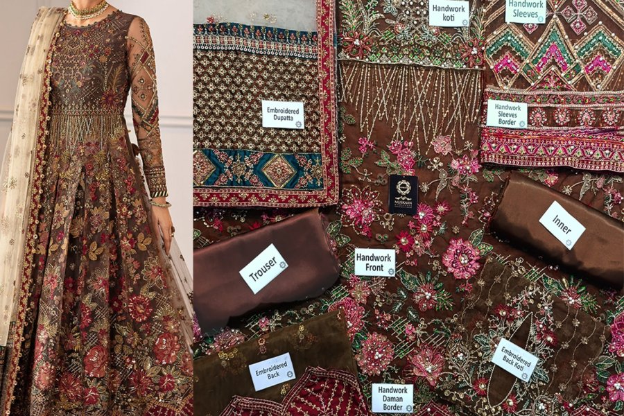 Baroque Embroidered Handwork Formal Wedding Collection Maaxi- Dark Brown