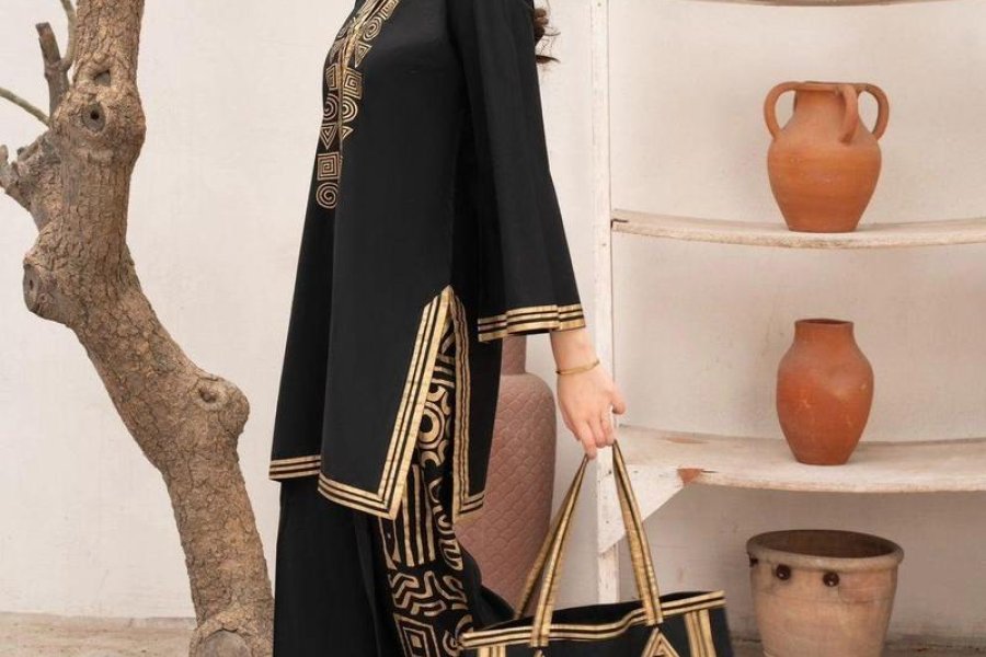 3 Pcs Women&#39;s Stitched Linen Printed Suit With Bag