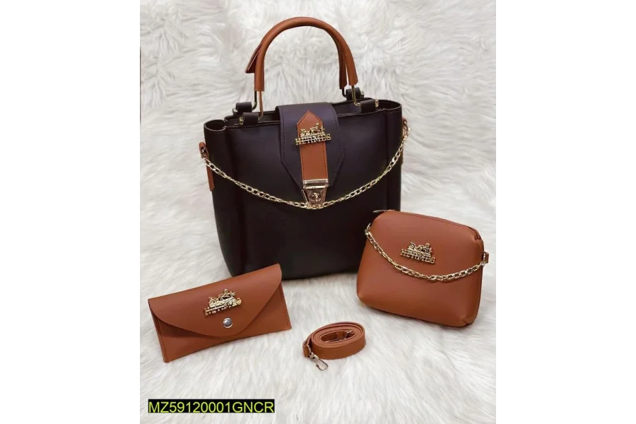 PU Leather Plain Hand Bag For Girls and Woman - Pack Of 3