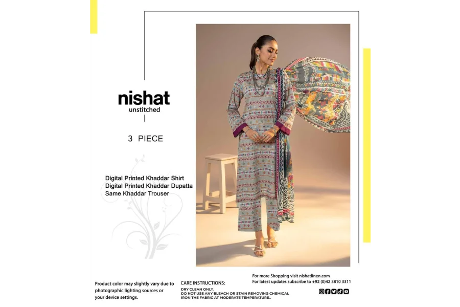 اصلی نشاط برانڈ بغیر سلے ہوئے 3 پیس سوٹ کلیکشن کھدر