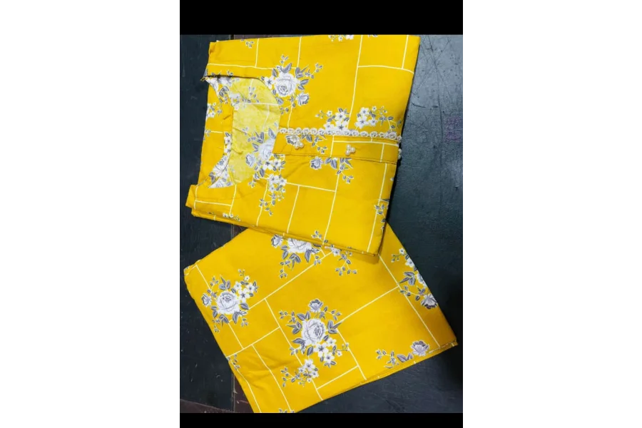 2 پیس مہک کرسٹل کاٹن سوٹ (پیلا)