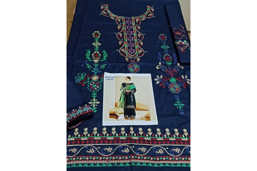 3 PCS WOMENS UNSTICHED Dhanak Embroidered Suit