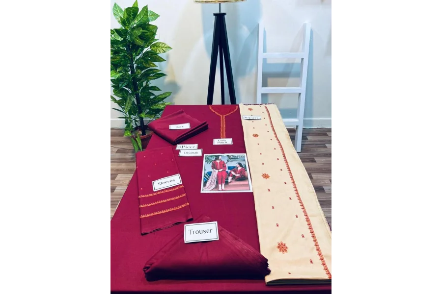 3 Pcs Women&#39;s Unstitched Dhanak Embroidered Suit