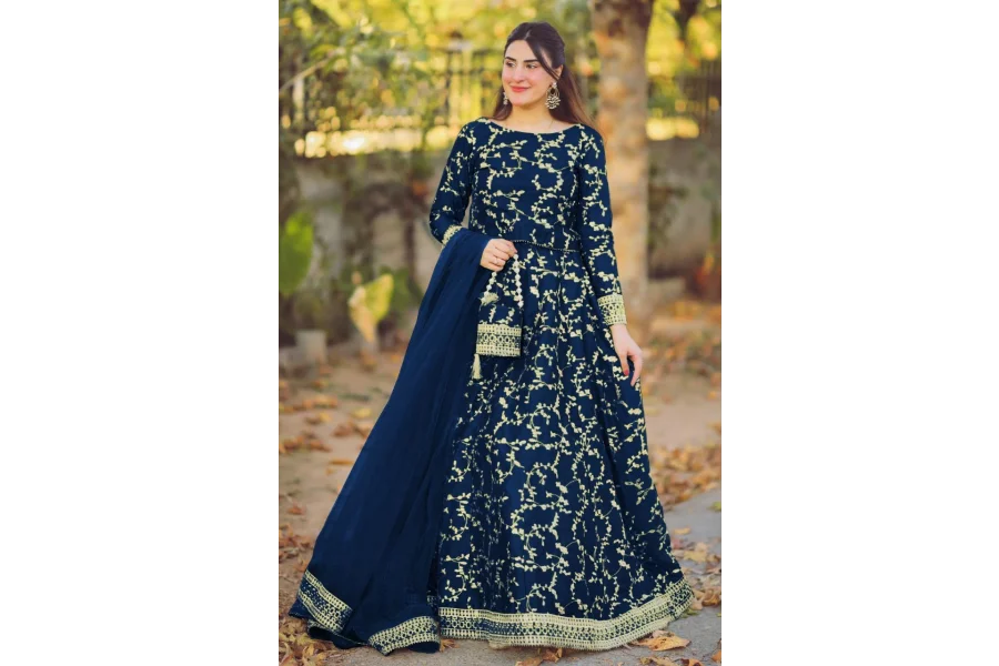 4 Pcs Womens Stitched Silk Embroidered Lehenga