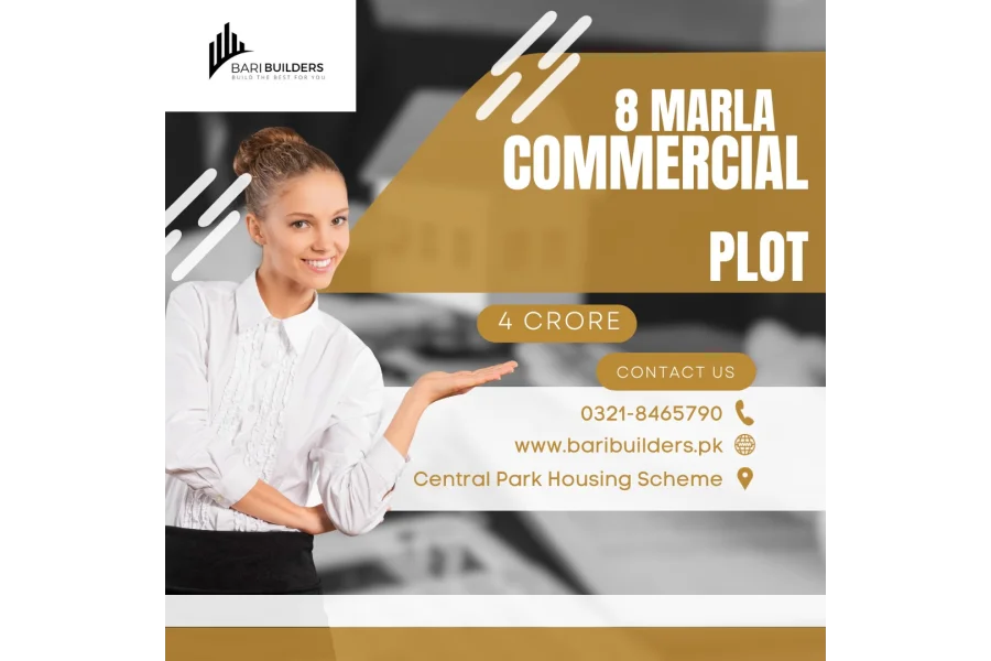 بی بلاک سینٹرل پارک ہاؤسنگ سکیم میں 8 مرلہ کمرشل پلاٹ