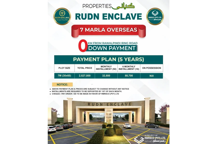 Rudn Enclave’s 7 Marla Overseas plots by Kayani Preoperties