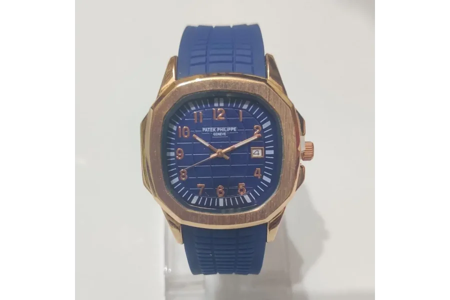 Men&#39;s Square Quartz Watch - 1 Pc - Stylish Blue and Gold Stainless Ste