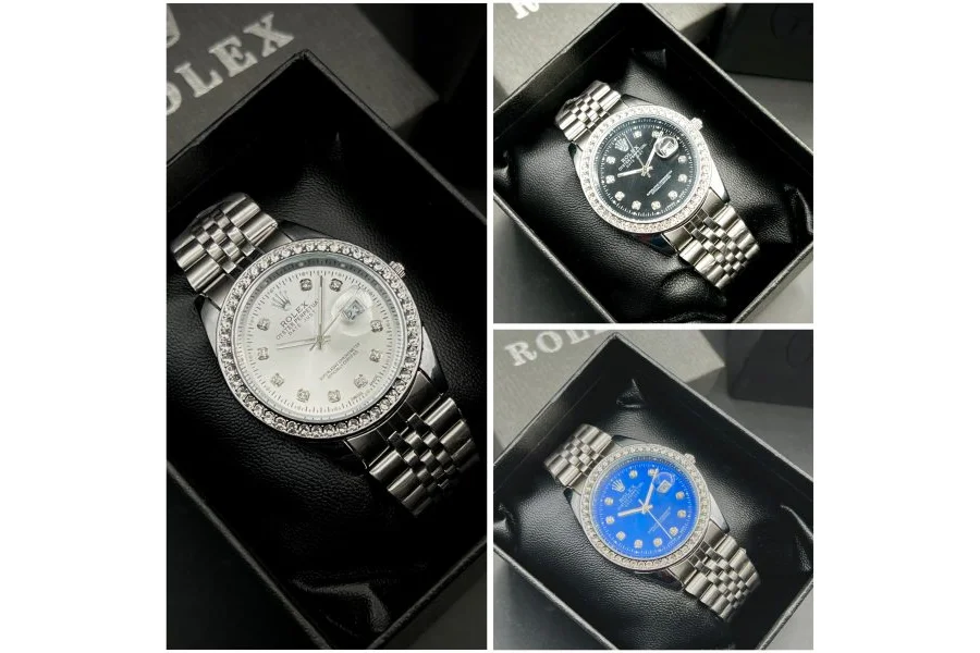 AA1 Rolex Quartz Stylish Stone Watch | Adjustable Silver Chain Style S