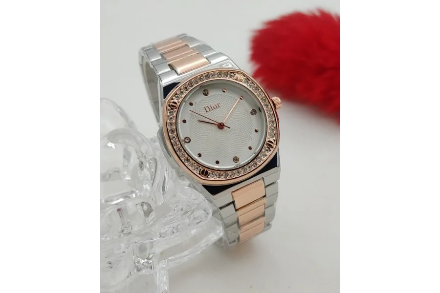 Dior Ladies Wrist Watch | Stone Stylish Watch with Adjustable Chain St