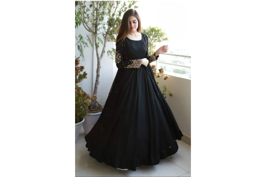 3-Piece Heavy Embroidered Gown with Pearls, Maxi, and Trouser