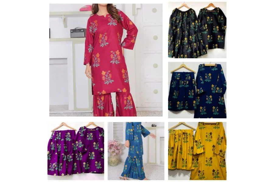 لینن بلاک فلاور پرنٹ 2 پیس سوٹ شرارہ اسٹائل کے ساتھ – خوبصورت ایک