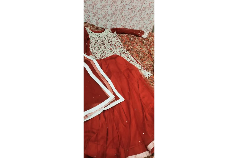 Decent and Elegant Bridal lehenga in Cherry red and silver color