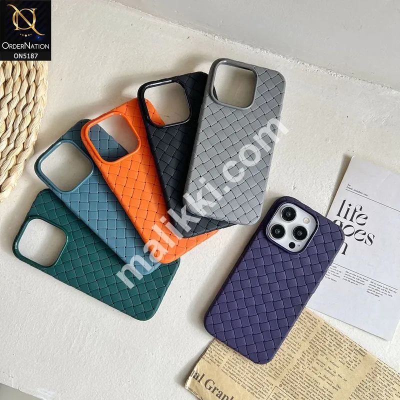 iPhone 16 Pro Cover - Brown - New Woven Design Leather Feel Soft TPU Case