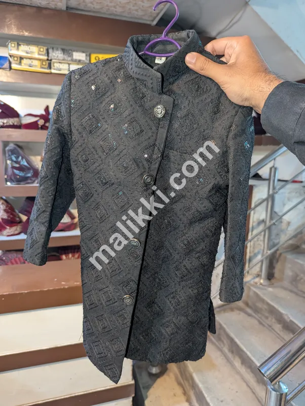 Kids Sherwani Black WIth Kulla