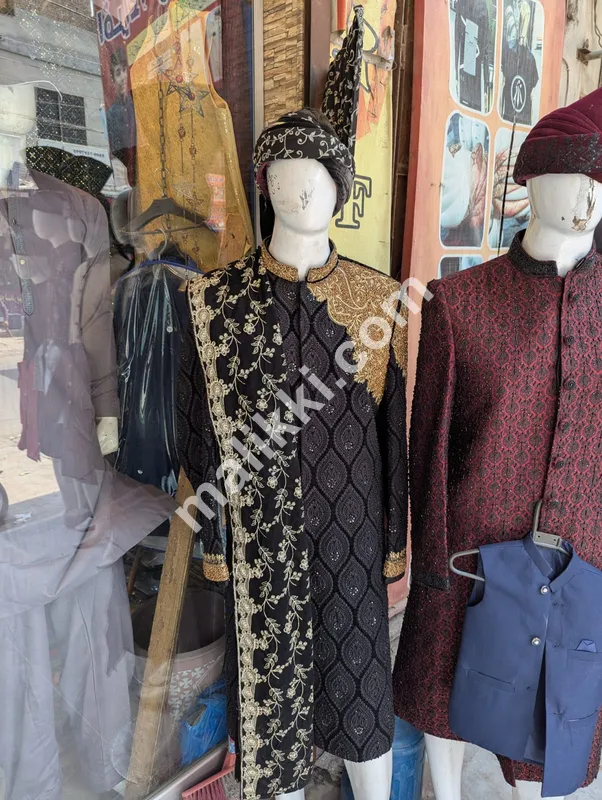 Black Sherwani with Kulla & Shawal