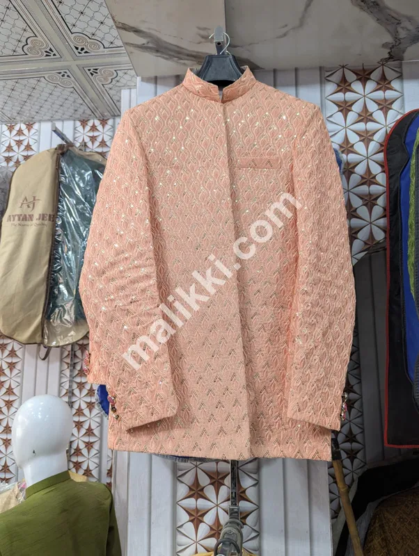 Unique Peach Colour Prince Coat For Engagement 