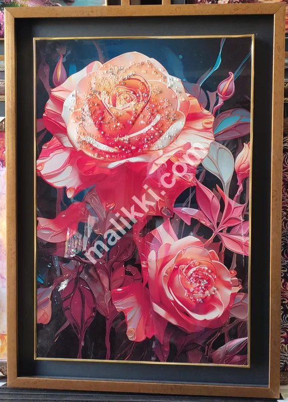 وال 2x4 فٹ رال آرٹ کے لیے منفرد پھول سرخ اور نارنجی فریم