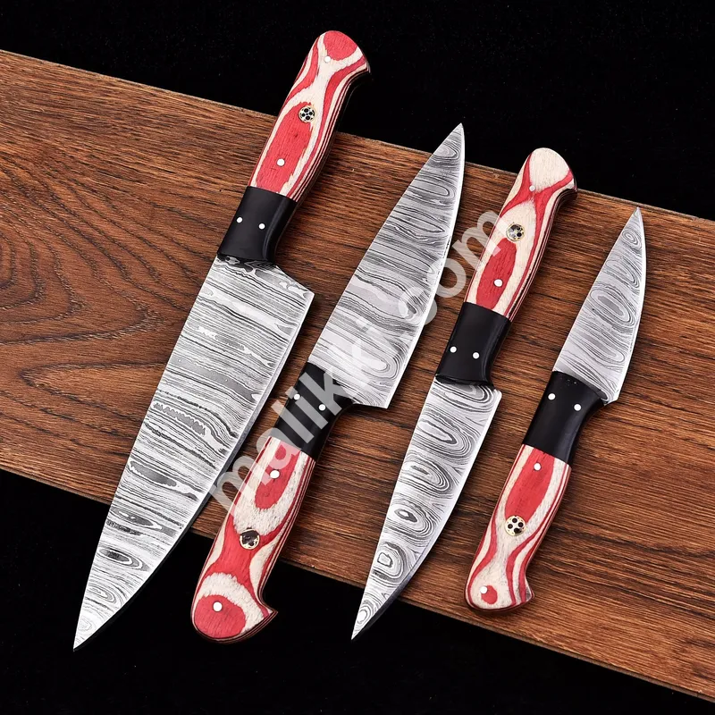 Four-Piece Damascus Steel Knife Set