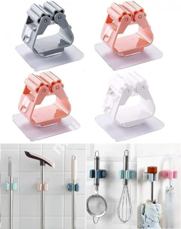 Self Adhesive Mop And Broom Holder Wall Mount Magic Hanger Organizer Cleaning Tool Storage Mop Rack (random Color)