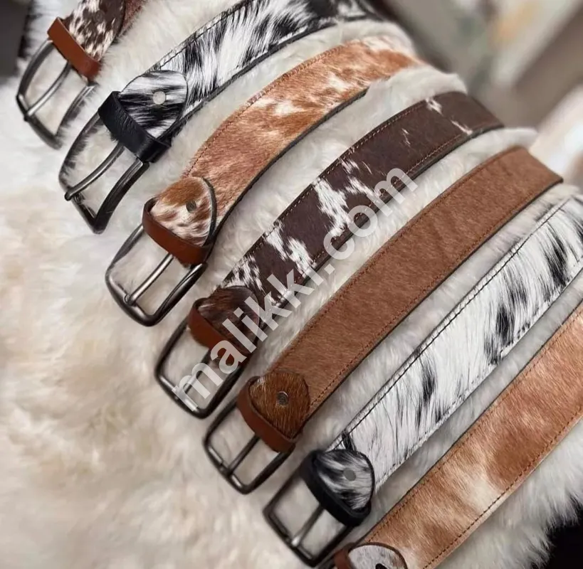 Man belt hair on cow leather 