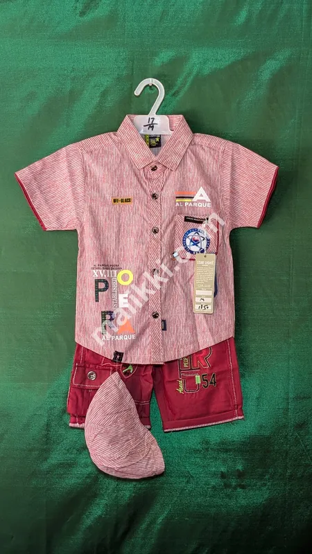 Kids Pent Shirt With Cap Red