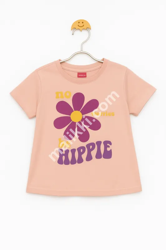 Peach No Worries Be Hippie Flower Graphic Tee for Girls
