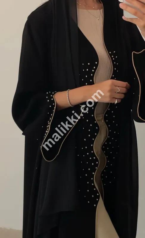 Nida Fabric Upper Black Double Layered Abaya