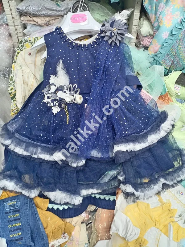 Blue Barbie Frock for Baby Girls