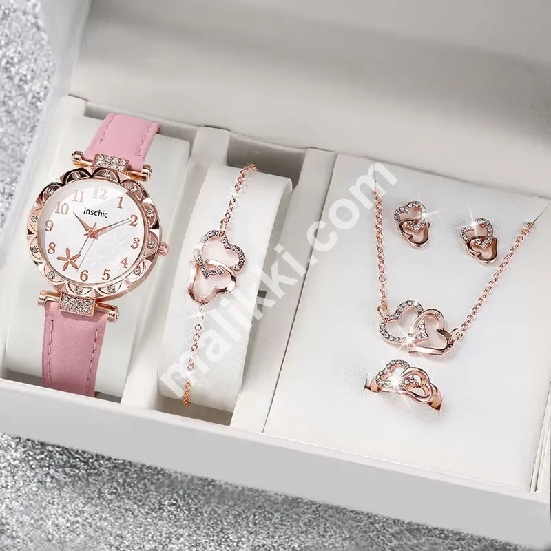 5 پی سی جیولری اور بریسلیٹ واچ سیٹ