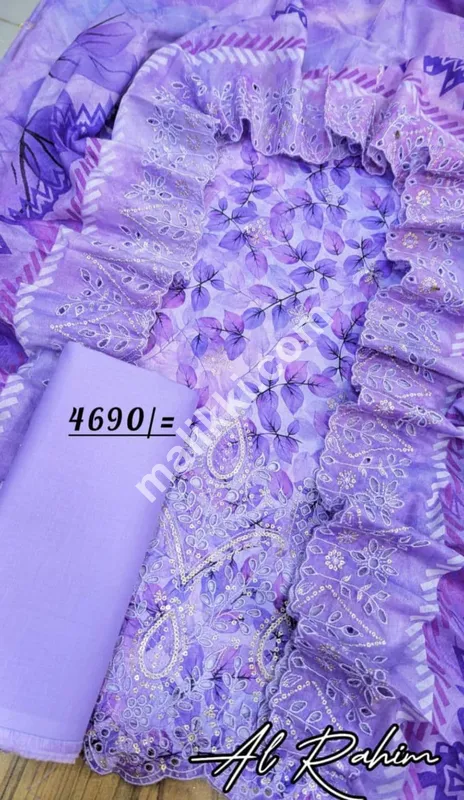 تازہ ترین کڑھائی شدہ چکنکاری 3 پی سی ایس بغیر سلے ہوئے سوٹ