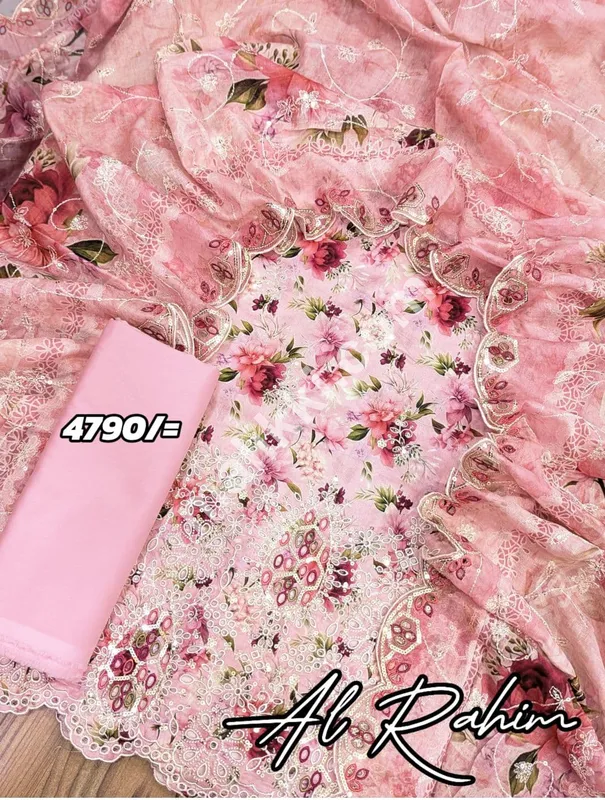 چکنکاری 3 پی سی ایس بغیر سلے ہوئے سوٹ