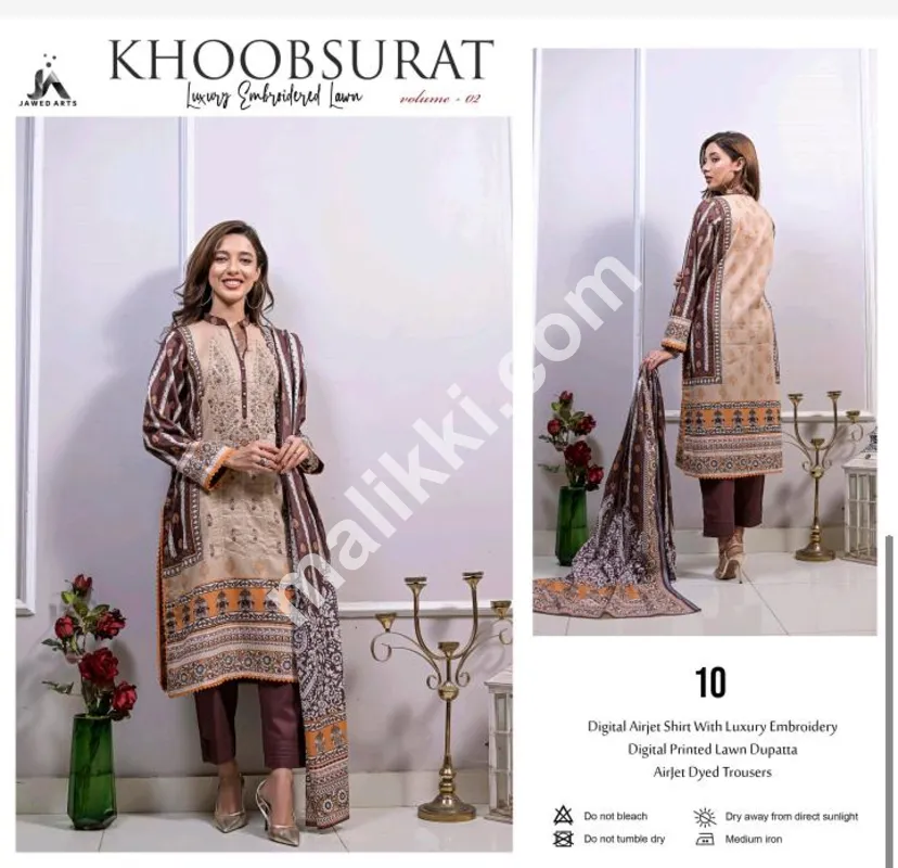 جاوید آرٹس 3 پی سی ایس انسٹیچڈ ایمبرائیڈر سوٹ