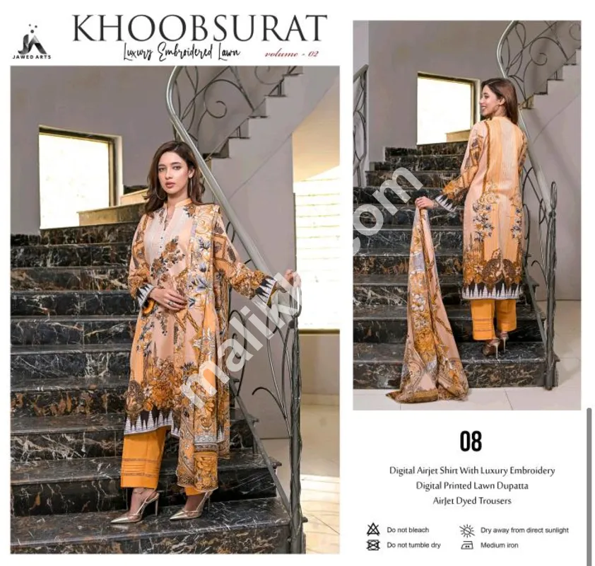 yellow Jawed Arts Luxury Embroidered Lawn 3 PCS Unstiched Suit