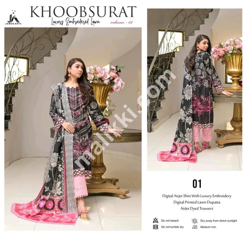 black Luxury Embroidered Lawn 3 PCS Unstiched Suit