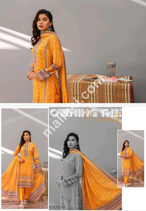 جاوید آرٹس نور بانو کلیکشن 3 پی سی ایس بغیر سلے ہوئے لان سوٹ