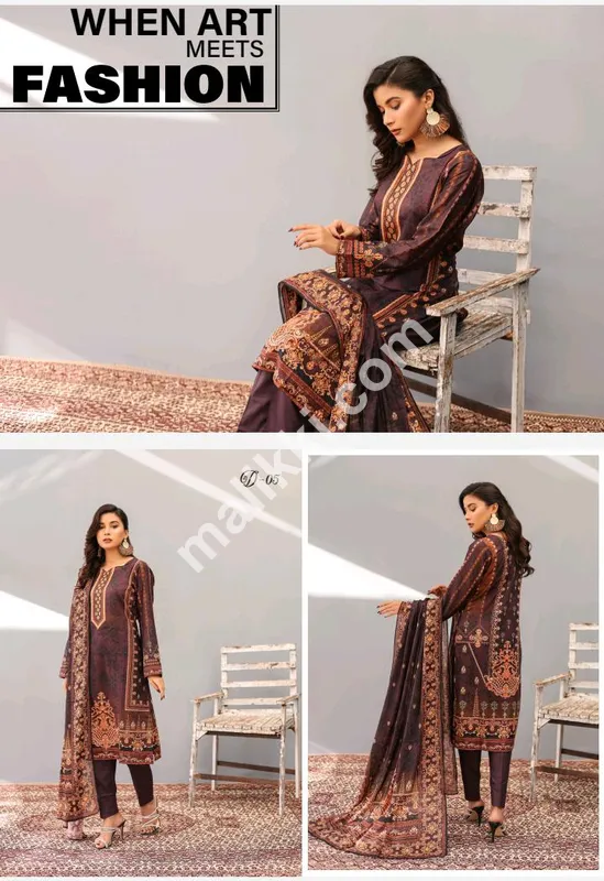 جاوید آرٹس نور بانو کلیکشن 3 پی سی ایس انسٹیچڈ لان سوٹ