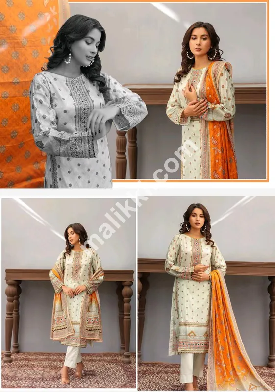 white color Jawed Arts Noor Bano Collection 3 PCS Unstiched Lawn Suit