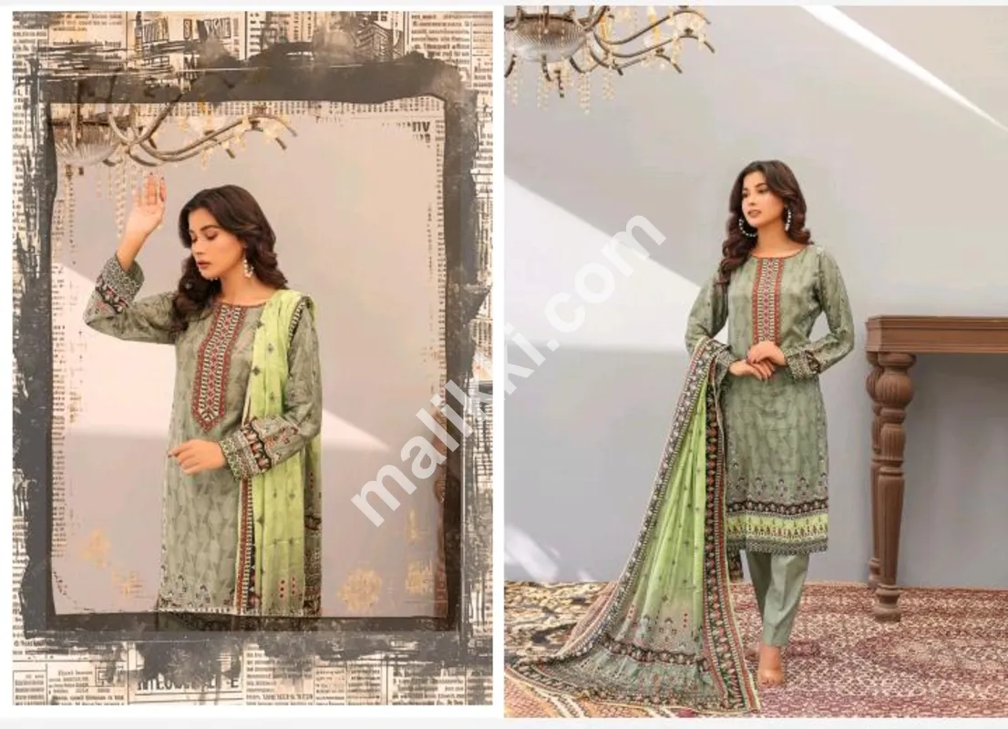جاوید آرٹس نور بانو کلیکشن 3 پی سی ایس انسٹیچڈ لان سوٹ