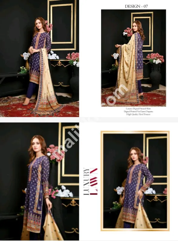 purple Jawer Arts Luxury Lawn 3 PCS Unstiched Suit