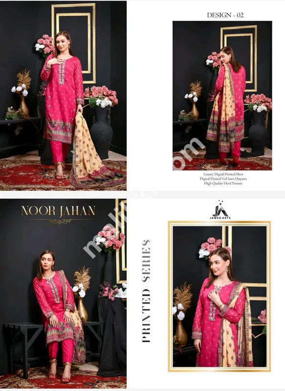 جاور آرٹس لگژری پرنٹ شدہ لان 3 پی سی ایس انسٹیچڈ سوٹ