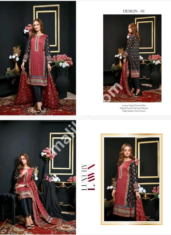 جاور آرٹس لگژری پرنٹ شدہ لان 3 پی سی ایس بغیر سلے ہوئے سوٹ