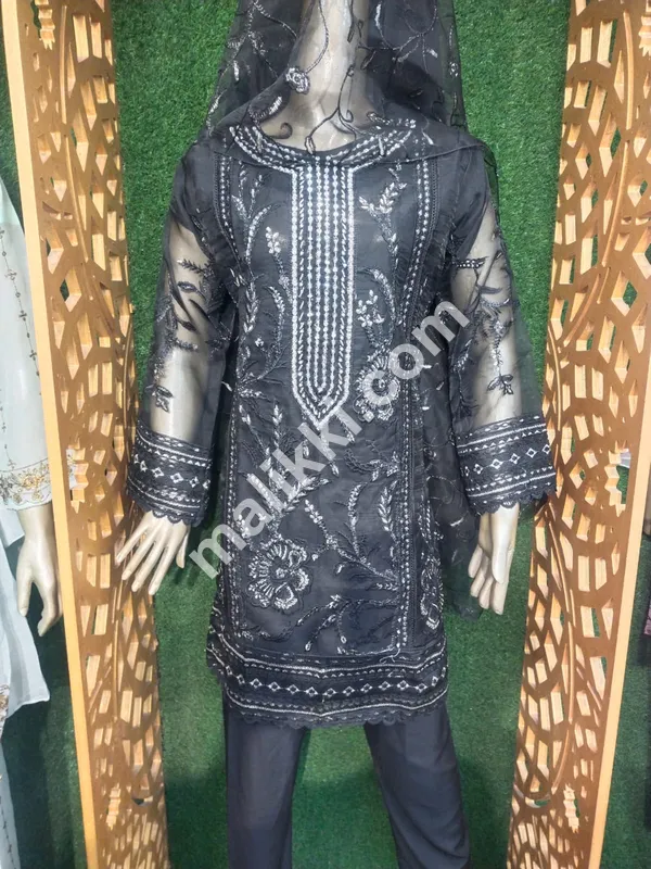 3 Piece Printed Embroidery Decent Organza Dress