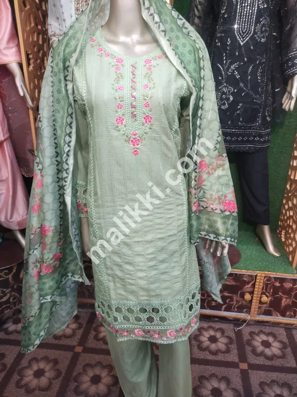 3 Piece Cotton Embroidered Dress