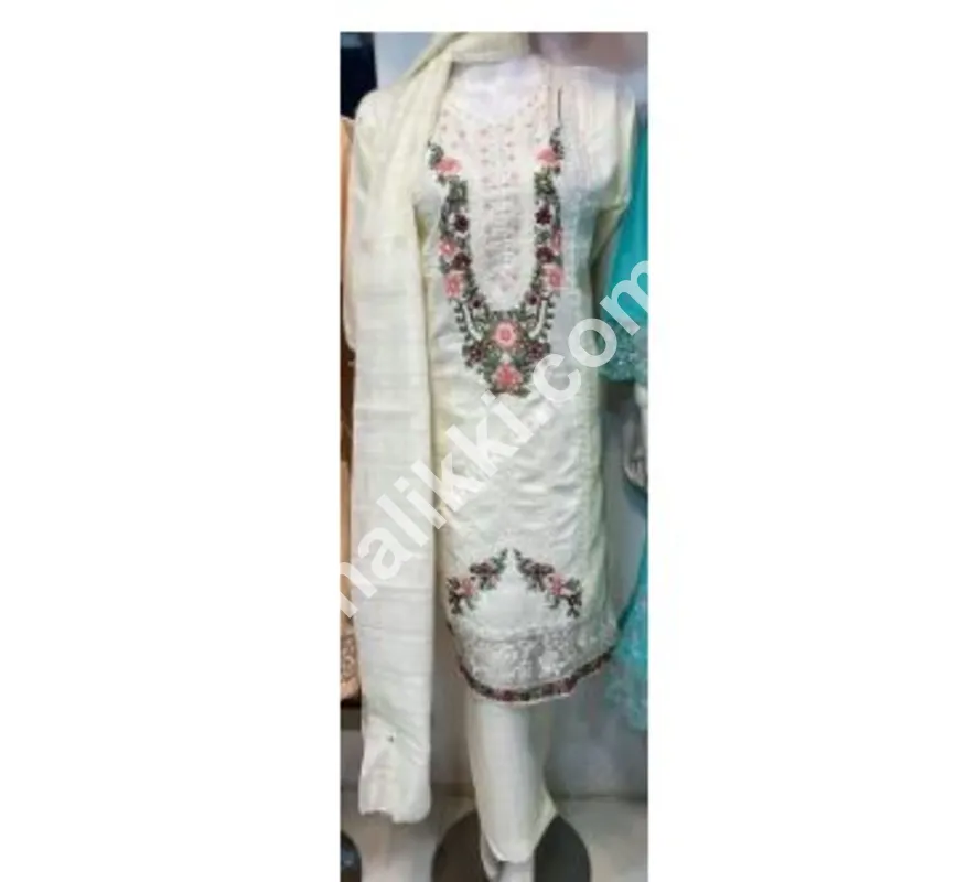 White Cotton Stitched 3 Pcs Shalwar Kameez Suit